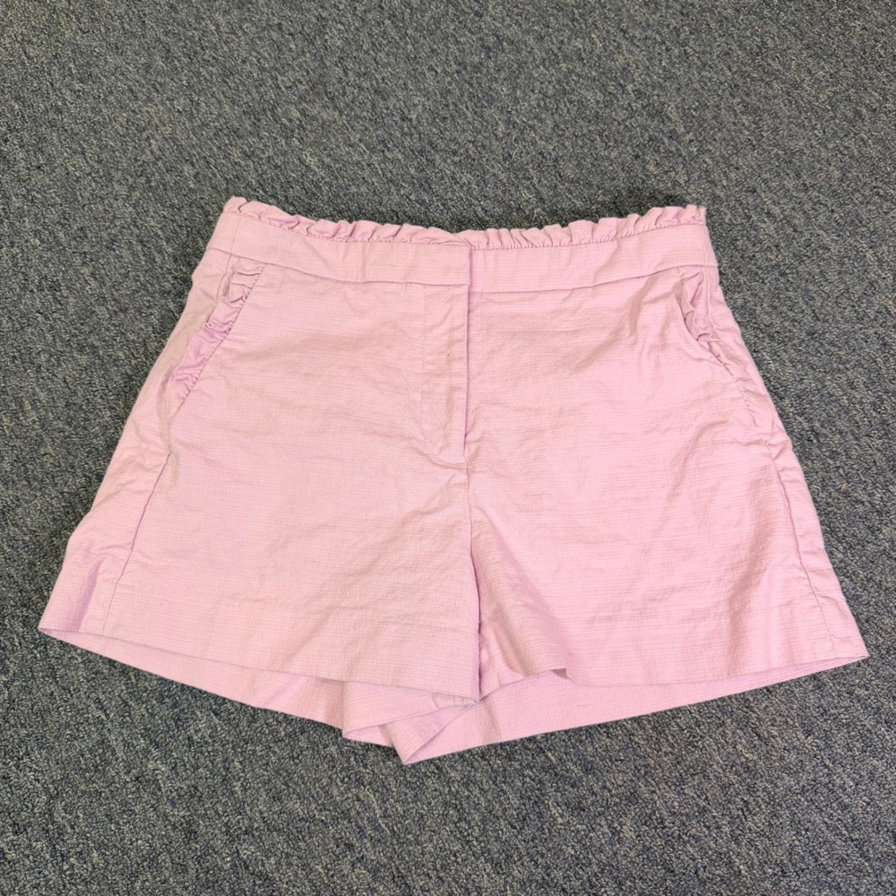 J.Crew Women Pink Ruffle Waist Textured Cotton Shorts 4‎ Lavender Pastel Summer